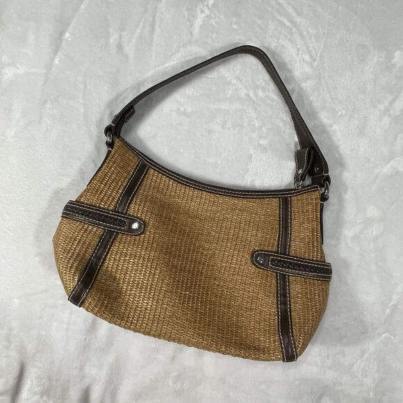 Fossil Straw Leather Multi Compartment Satchel Shoulder Bag Brown Lined 14x8 - Picture 10 of 16